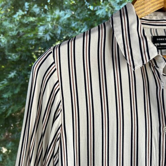 Something Navy Women's Striped Button Down Blouse Oversized Cuffs Size XS. - Picture 5 of 9